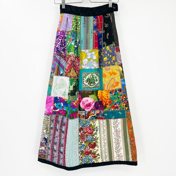 Womens VTG Vintage Artsy‎ Boho Hippie Handmade Patchwork Floral Maxi Skirt - Picture 1 of 8